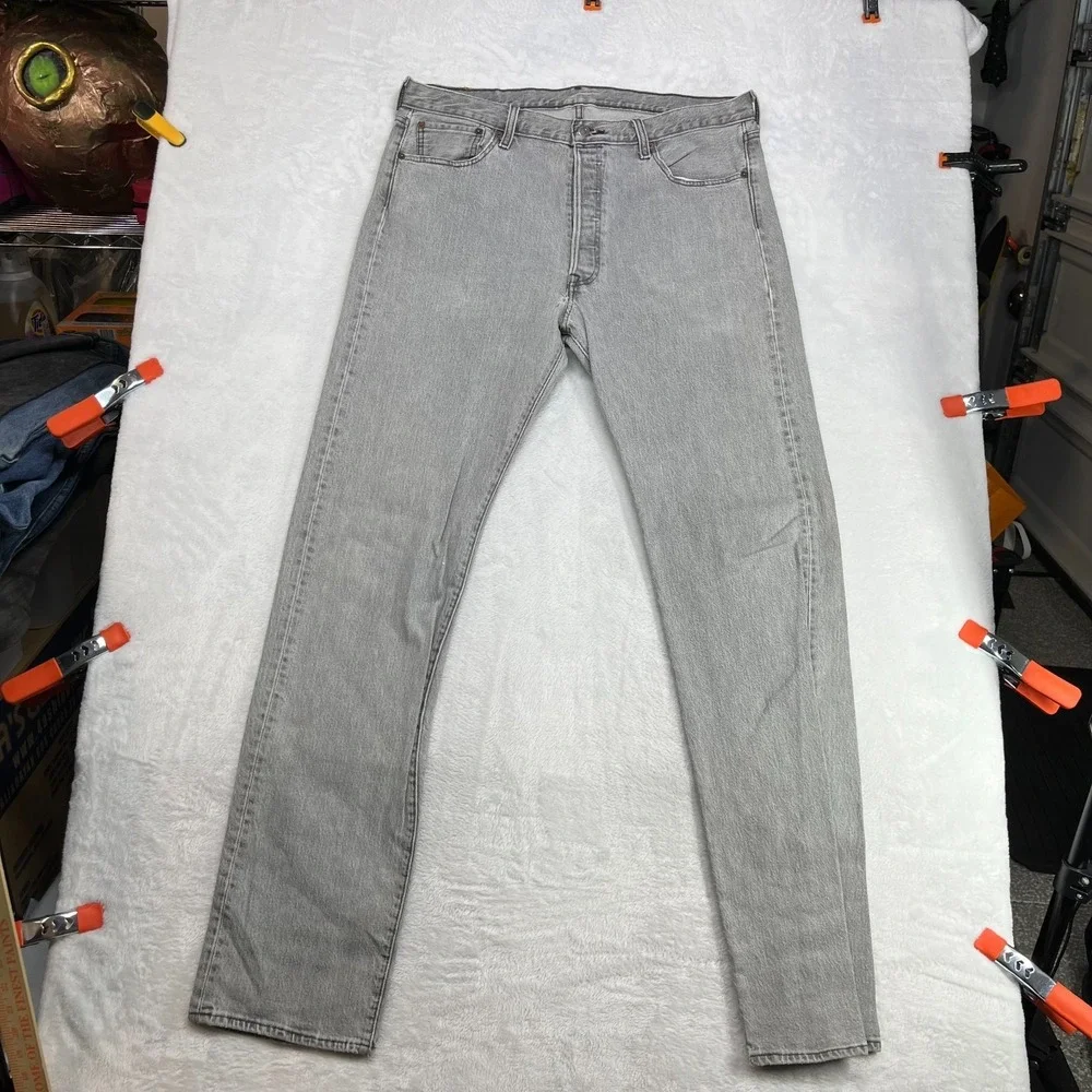 Levi's 501 Jeans Men's Gray‎ Denim Stretch Straight Button Fly 37X35.5 - Flaws